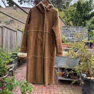 St. John's Bay Western Boho Long Faux Fur Faux Suede Shearling Coat Size Large